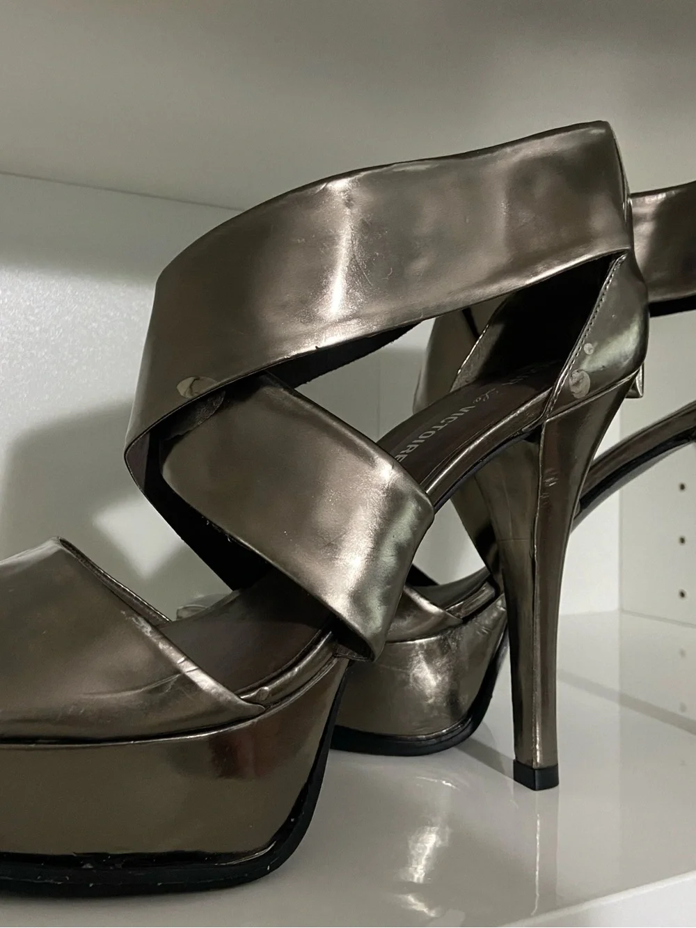 Pour La Victoire “Tifara” Metallic Pewter Platform Sandals
